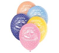 Unique Party - Globos Perlados de Látex para Aniversario - 30 cm - "Happy Anniversary" - Surtido de Colores - Paquete de 5 (80249)