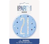 Unique Party - Insignia de Cumpleaños 21-7,5 cm - Diseño de Azul y Plateado Glitz (83519)