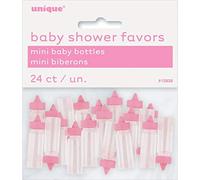 Unique Rosa Mini biberones para Baby Shower 24 Unidades, Plástico