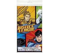 Unique Table Cover-54" x 84" | Justice League | 1 Pc Mantel plástico, 137 x 213 cm, Liga de la Justicia, 1 unidad, estampado, multicolor, 84 x 54 inch (Rectangular) (49963)