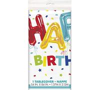 Unique Party - Mantel de Plástico de Cumpleaños - 2,13 m x 1,37 m - Diseño de Feliz Cumpleaños Globo (73103)