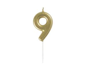 Unique Party - Mini Vela de Cumpleaños Número 9 de Oro (19959)