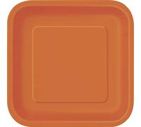 Unique Party- Paquete de 16 platos cuadrados de papel, Color naranja, 18 cm (32240)