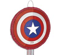 Unique- Captain Shield 3D Pinata | Cardstock | 1 Pc. Marvel capitán américa Piñata Escudo 1 Unidad, Color (66377)