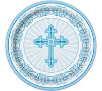 Unique Party - Platos de Papel - 18 cm - Diseño Religioso Cruzado Radiante - Color Azul - Paquete de 8 (43824)