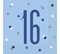 Unique Party - Servilletas de Papel de 16 Cumpleaños - Diseño de Azul y Plateado Glitz - Paquete de 16 (83554)