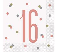 Unique Party - Servilletas de Papel de 16 Cumpleaños - Diseño de Oro Rosa Glitz - Paquete de 16 (84879)