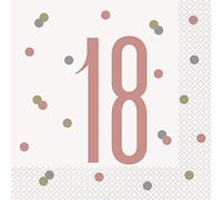 Unique Party - Servilletas de Papel de 18 Cumpleaños - Diseño de Oro Rosa Glitz - Paquete de 16 (84880)