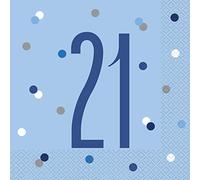 Unique Party - Servilletas de Papel de 21 Cumpleaños - Diseño de Azul y Plateado Glitz - Paquete de 16 (83556)