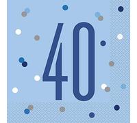 Unique Party - Servilletas de Papel de 40 Cumpleaños - Diseño de Azul y Plateado Glitz - Paquete de 16 (83558)