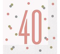 Unique Party - Servilletas de Papel de 40 Cumpleaños - Diseño de Oro Rosa Glitz - Paquete de 16 (84883)