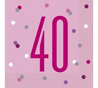 Unique Party - Servilletas de Papel de 40 Cumpleaños - Diseño de Rosa y Plateado Glitz - Paquete de 16 (83570)