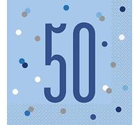 Unique Party - Servilletas de Papel de 50 Cumpleaños - Diseño de Azul y Plateado Glitz - Paquete de 16 (83559)