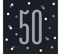 Unique Party - Servilletas de Papel de 50 Cumpleaños - Diseño de Negro y Plateado Glitz - Paquete de 16 (83547)