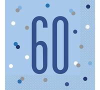 Unique Party - Servilletas de Papel de 60 Cumpleaños - Diseño de Azul y Plateado Glitz - Paquete de 16 (83560)