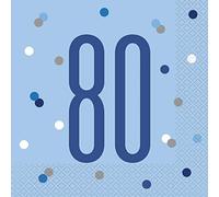 Unique Party - Servilletas de Papel de 80 Cumpleaños - Diseño de Azul y Plateado Glitz - Paquete de 16 (83562)
