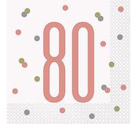 Unique Party - Servilletas de Papel de 80 Cumpleaños - Diseño de Oro Rosa Glitz - Paquete de 16 (84888)