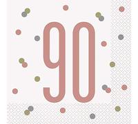 Unique Party - Servilletas de Papel de 90 Cumpleaños - Diseño de Oro Rosa Glitz - Paquete de 16 (84889)