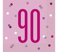 Unique Party - Servilletas de Papel de 90 Cumpleaños - Diseño de Rosa y Plateado Glitz - Paquete de 16 (83575)