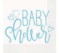 Unique Party - Servilletas de Papel - Diseño de Baby Shower de Corazones de Color Azul - Paquete de 16 (73382)