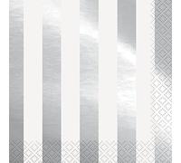 Unique Party - Servilletas de Papel - Diseño de Rayas - Color Plateado - Paquete de 16 (32302)
