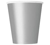 Unique Party- Sólido Paquete de 14 vasos de papel, Color plata, 266 ml (33446)