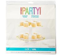 Unique- Soporte Redondo para Cupcakes de cartulina | Oro | 1 Unidad Magdalenas-Diseño de Confeti Dorado, Color gold, Talla única (73989)