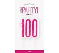 Unique Party - Vela de Cumpleaños 100 - Diseño de Rosa y Plateado Glitz (83900)