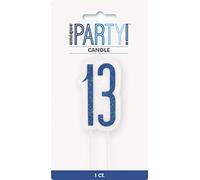 Unique Party - Vela de Cumpleaños 13 - Diseño de Azul y Plateado Glitz (83876)