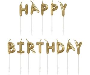 Unique Party - Velas de Cumpleaños - Diseño de Letras de "Happy Birthday" - Color Dorado - Conjunto de 13 (19995)
