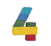 Unique Piñata con número 4" | Rayas del arco iris | 1 pieza, multicolor (76464)
