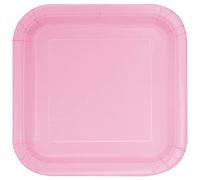 Unique- Platos Cuadrados de Papel Ecológicos-18 cm Rosa Claro-Paquete, Color light pink, 16 unidades (30880EU)
