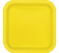 Unique- Platos Cuadrados de Papel Ecológicos-23 cm-Amarillo Neón-Paquete de 14, Color neon yellow, pack of 14 (47046EU)