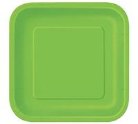 Unique- Platos Cuadrados de Papel Ecológicos-23 cm Verde Lima-Paquete de 14, Color lime green, pack of 14 (31429EU)