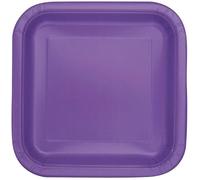 Unique- Platos de Papel Cuadrados Ecológicos-23 cm Púrpura Neón-14 Unidades (Paquete de 1), Color neon purple (46979EU)