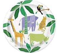 Unique- Platos de Papel Ecológicos-23 cm-Fiesta de Safari de Animales-Paquete de 8, Multicolor, 23 centimeters (73925EU)
