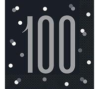 Unique- Polka Dots 100th Birthday Luncheon Napkins | Black | Disposable Pcs. Servilletas de Almuerzo cumpleaños de Lunares, Color Negro, Desechables, 16 Unidades, age 100 (83552)