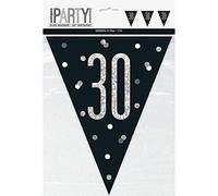 Unique Polka Dots 30th Birthday Pennant Banner, 9 Ft. | Black | 1 Pc. Banderín de plástico con lunares prismáticos cumpleaños, 9 pies, negro, 1 unidad, color, age 30 (83426)