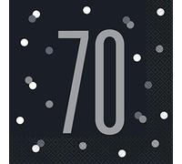 Unique- Polka Dots 70th Birthday Luncheon Napkins | Black | Disposable Pcs. Servilletas de Almuerzo cumpleaños con Lunares, Color Negro, Desechables, 16 Unidades, age 70 (83549/U)
