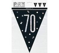 Unique Polka Dots 70th Birthday Pennant Banner, 9 Ft. | Black | 1 Pc. Banderín de plástico con lunares prismáticos cumpleaños, 9 pies, negro, 1 unidad, color, age 70 (83430)