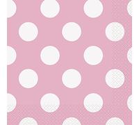 Unique-Polka Dots Luncheon Napkins | Pink Pcs. Paquete de 16 servilletas de papel a lunares, color rosa claro, (37972)