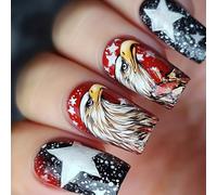 Unique Press On Nails Celebrate Independence Day 24pcs False With Star Patterned For Parties And Festivals Acrylic Nail