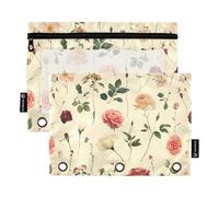 Unique Rose Beige - Estuche para lápices de 3 anillos con cremallera, 2 unidades, bolsa de maquillaje reciclada, suministros organizadores de artículos de papelería
