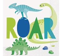 Unique- Servilletas de Papel-16,5 cm-Fiesta de Dinosaurios Azul y Verde-Paquete de 16, Multicolor (73882)