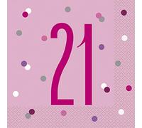 Unique- Servilletas de papel, Color pink & silver (83568)