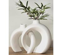 Unique Snuggle - Juego de 2 jarrones huecos de cerámica, estilo nórdico, moderno, estético, bohemio, decoración del hogar, jarrón decorativo para flores y sala de estar, mantel, entrada, centro de