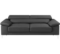 Unique Sofá fijo piel 3 plazas gris antracita 210x103cm