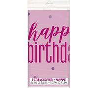 Unique Table Cover-54" x 84" | Pink and Silver | 1 Pc. Mantel de plástico Happy Birthday, 137 x 213 cm, rosa y plateado, 1 unidad, feliz cumpleaños, color, 1 count (pack of 1) (83603)