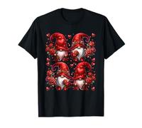 Unique Valentines GNOME Graphic For Women Floral Rose Heart Camiseta