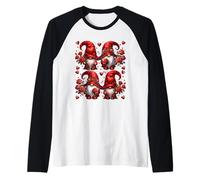 Unique Valentines GNOME Graphic For Women Floral Rose Heart Camiseta Manga Raglan
